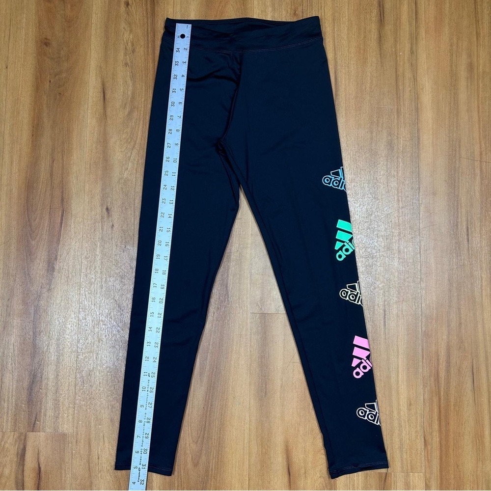 Adidas Kids Black and Green Performance Leggings - Picture 5 of 8